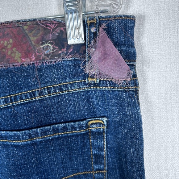 Boho Chic Embellished Denim Jeans Blue Floral Rhinestone Tassel Cuff Women's - Picture 10 of 16